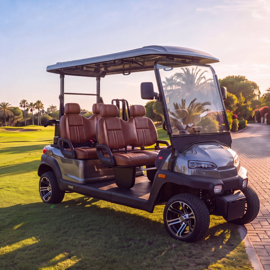 Zycar Z4 four-seat road legal golf buggy in gunmetal gray