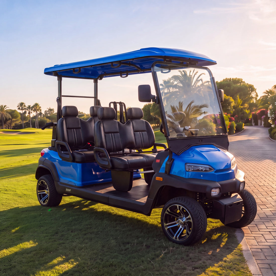 Zycar Z4 four-seat road legal golf buggy in Sea Blue with Black seats